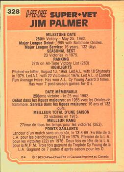 1983 O-Pee-Chee #328 Jim Palmer Back