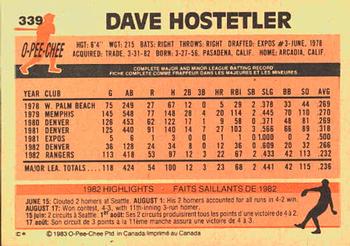1983 O-Pee-Chee #339 Dave Hostetler Back