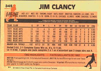 1983 O-Pee-Chee #345 Jim Clancy Back