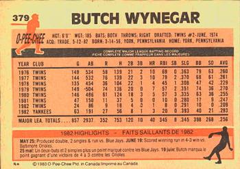 1983 O-Pee-Chee #379 Butch Wynegar Back