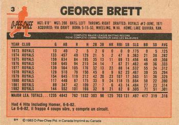 1983 O-Pee-Chee #3 George Brett Back