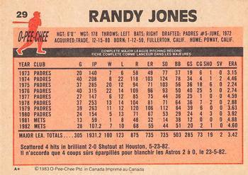 1983 O-Pee-Chee #29 Randy Jones Back