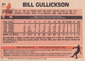 1983 O-Pee-Chee #31 Bill Gullickson Back