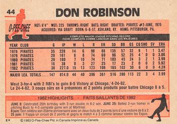 1983 O-Pee-Chee #44 Don Robinson Back