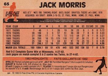 1983 O-Pee-Chee #65 Jack Morris Back