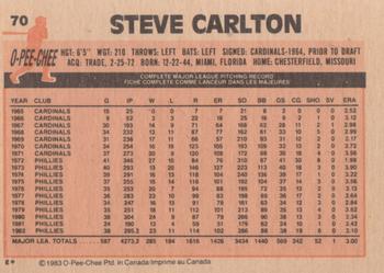 1983 O-Pee-Chee #70 Steve Carlton Back