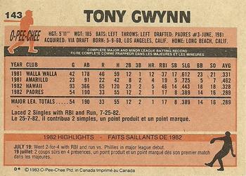 1983 O-Pee-Chee #143 Tony Gwynn Back