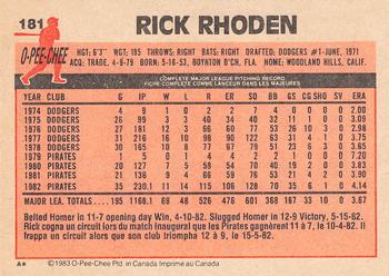 1983 O-Pee-Chee #181 Rick Rhoden Back