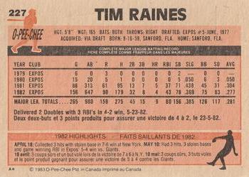 1983 O-Pee-Chee #227 Tim Raines Back