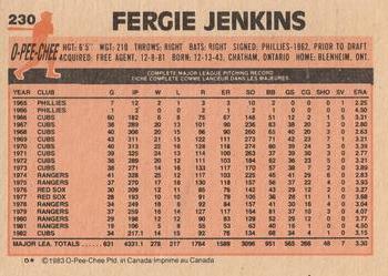 1983 O-Pee-Chee #230 Fergie Jenkins Back