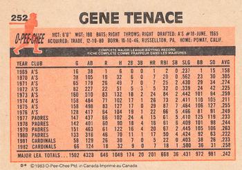 1983 O-Pee-Chee #252 Gene Tenace Back