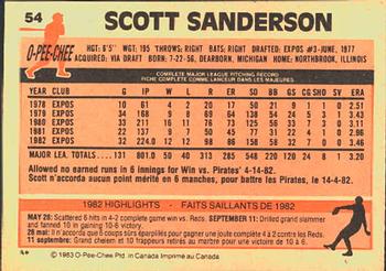1983 O-Pee-Chee #54 Scott Sanderson Back