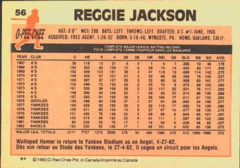 1983 O-Pee-Chee #56 Reggie Jackson Back