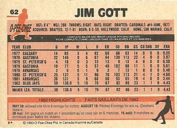 1983 O-Pee-Chee #62 Jim Gott Back