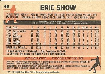 1983 O-Pee-Chee #68 Eric Show Back