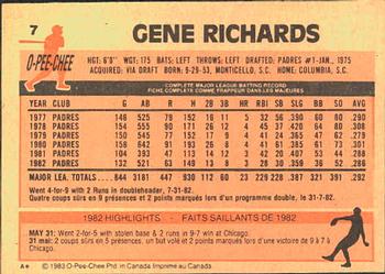 1983 O-Pee-Chee #7 Gene Richards Back