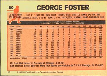1983 O-Pee-Chee #80 George Foster Back