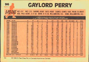 1983 O-Pee-Chee #96 Gaylord Perry Back