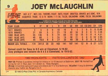 1983 O-Pee-Chee #9 Joey McLaughlin Back
