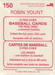 1983 O-Pee-Chee Stickers #150 Robin Yount Back