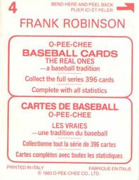 1983 O-Pee-Chee Stickers #4 Frank Robinson Back