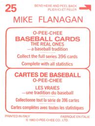1983 O-Pee-Chee Stickers #25 Mike Flanagan Back