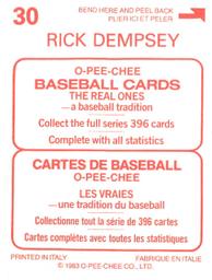 1983 O-Pee-Chee Stickers #30 Rick Dempsey Back