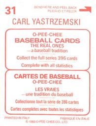1983 O-Pee-Chee Stickers #31 Carl Yastrzemski Back