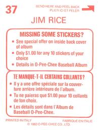 1983 O-Pee-Chee Stickers #37 Jim Rice Back