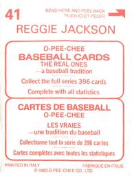 1983 O-Pee-Chee Stickers #41 Reggie Jackson Back