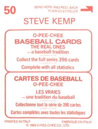1983 O-Pee-Chee Stickers #50 Steve Kemp Back