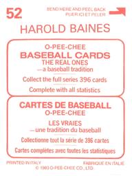 1983 O-Pee-Chee Stickers #52 Harold Baines Back