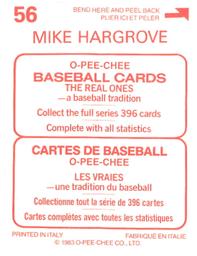 1983 O-Pee-Chee Stickers #56 Mike Hargrove Back