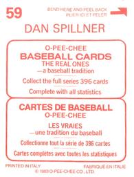 1983 O-Pee-Chee Stickers #59 Dan Spillner Back