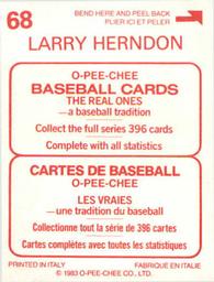 1983 O-Pee-Chee Stickers #68 Larry Herndon Back