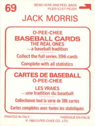 1983 O-Pee-Chee Stickers #69 Jack Morris Back