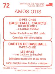 1983 O-Pee-Chee Stickers #72 Amos Otis Back
