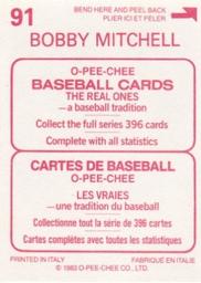 1983 O-Pee-Chee Stickers #91 Bobby Mitchell Back