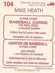 1983 O-Pee-Chee Stickers #104 Mike Heath Back