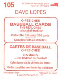 1983 O-Pee-Chee Stickers #105 Dave Lopes Back