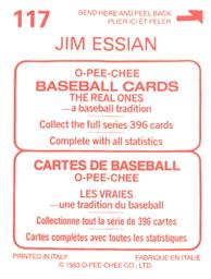 1983 O-Pee-Chee Stickers #117 Jim Essian Back