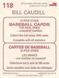 1983 O-Pee-Chee Stickers #118 Bill Caudill Back