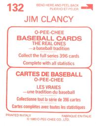 1983 O-Pee-Chee Stickers #132 Jim Clancy Back