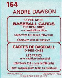 1983 O-Pee-Chee Stickers #164 Andre Dawson Back