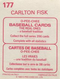 1983 O-Pee-Chee Stickers #177 Carlton Fisk Back
