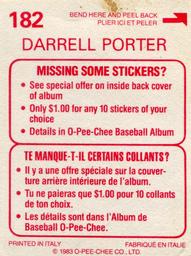 1983 O-Pee-Chee Stickers #182 Darrell Porter Back