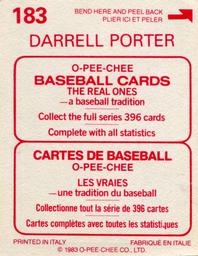 1983 O-Pee-Chee Stickers #183 Darrell Porter Back