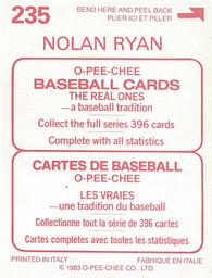 1983 O-Pee-Chee Stickers #235 Nolan Ryan Back