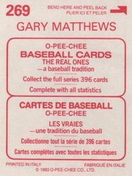 1983 O-Pee-Chee Stickers #269 Gary Matthews Back
