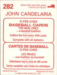 1983 O-Pee-Chee Stickers #282 John Candelaria Back